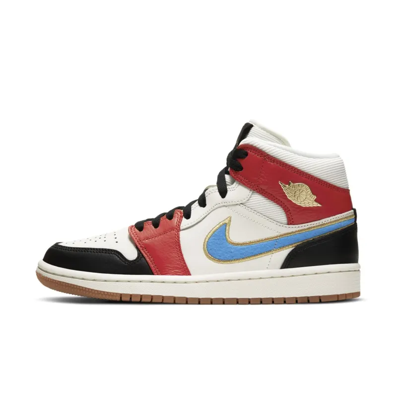 Jordan 1 Mid Sail Red Black Blue Sail/Metallic Gold-Gym Red-Black (DC1426-100)