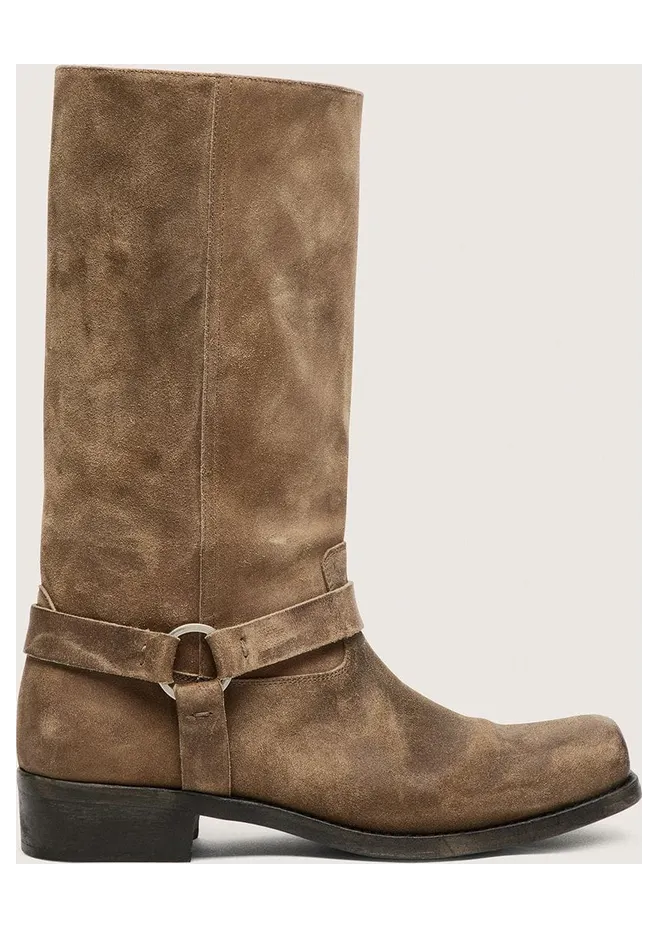 Golden Goose High Biker Boots In Dark Beige Waxed Suede With Strap And A Silver-Colored Buckle (GWF01057.F008237.15693)