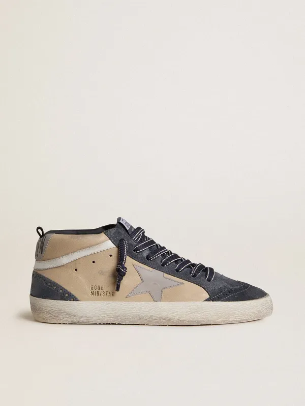 Golden Goose Mid Star In Beige And Blue Suede With Gray Nappa Leather Star And White Leather Flash (GMF00122.F007967.15421)