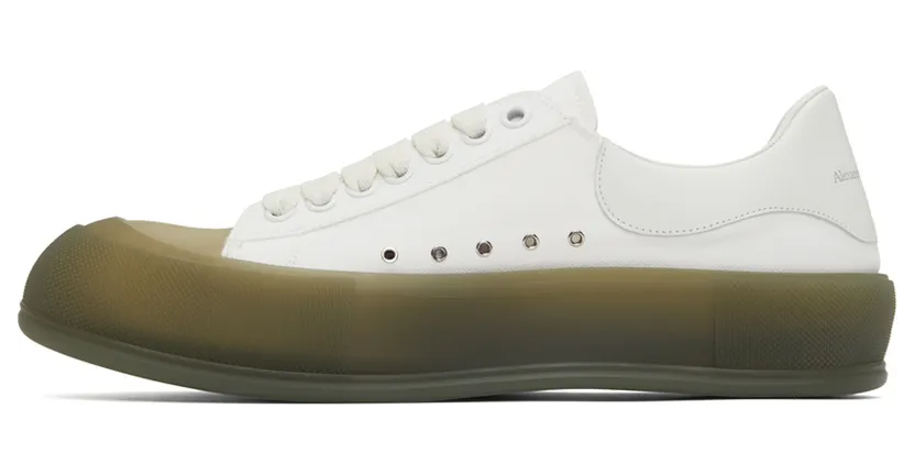 Alexander McQueen White & Khaki Deck Plimsoll Low Sneakers (667819W4MVW) (3)