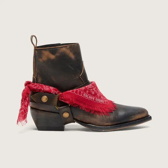 Golden Goose Debbie Boots In Black Leather With Removable Buckle And Bandana (GWF00545.F008800.90541)