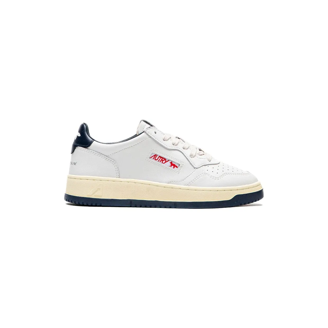 Autry Medalist Leather Low Maison Kitsuné White Navy (AULM-MK01)