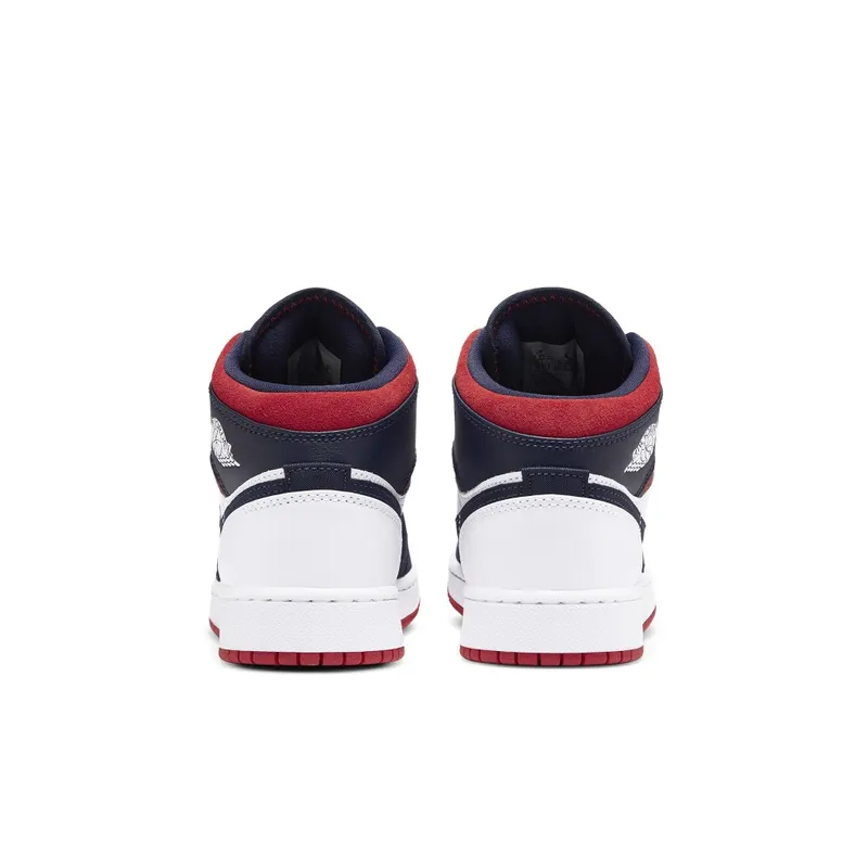 Jordan 1 Mid SE USA (GS) White/Varsity Red-Midnight Navy (BQ6931-104)