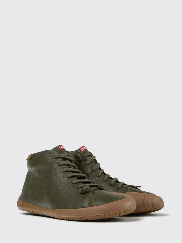 Camper Peu Path+ High Top in Grained Leather with Elastic Laces Green (K300558-002PEUPATH+0)