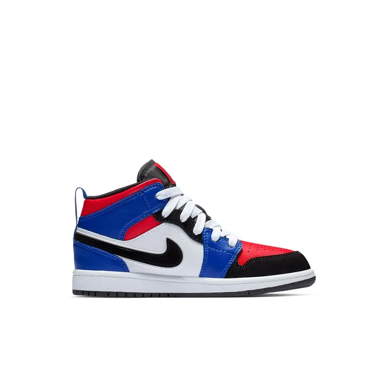 Jordan 1 Mid Top 3 (PS) White/Black-Hyper Royal-University Red-Metallic Silver (640734-124)