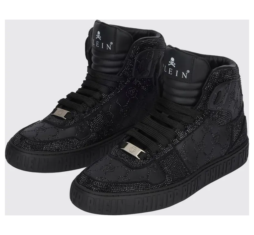Philipp plein Leather Sneakers with Applied Rhinestones Black (AAESUSC0865PLE022N0202)