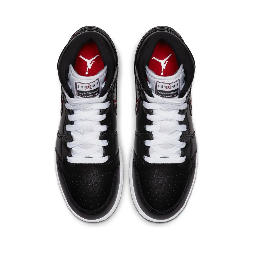 Jordan 1 Mid Maybe I Destroyed The Game (GS) Black/Black-White-Gym Red (BQ6931-016)