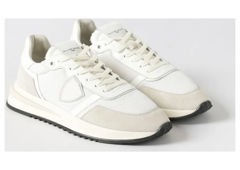 Philippe Model Low-Top Sneakers in Calf Leather and Mesh with Bicolor Design White (TYLUTC06)