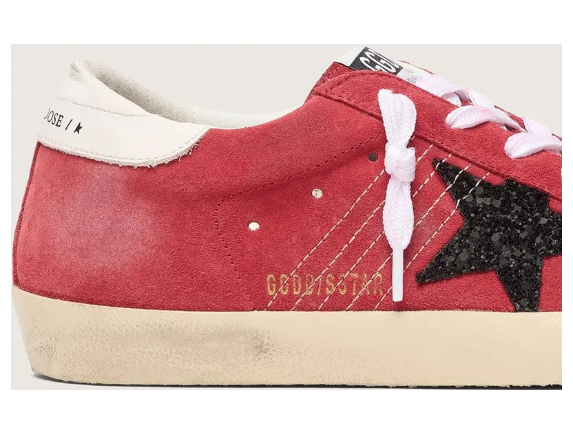Golden Goose Women’S Super-Star In Red Suede With Glitter Star And White Heel Tab (GWF00101.F007203.40525) (4)