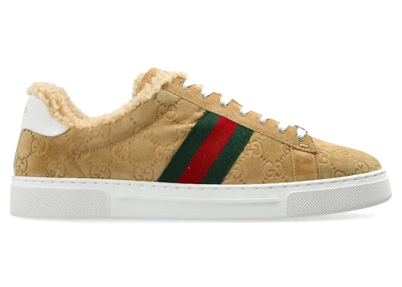 Gucci Ace Fur Trim Suede Beige (798628 AADUT 9567)