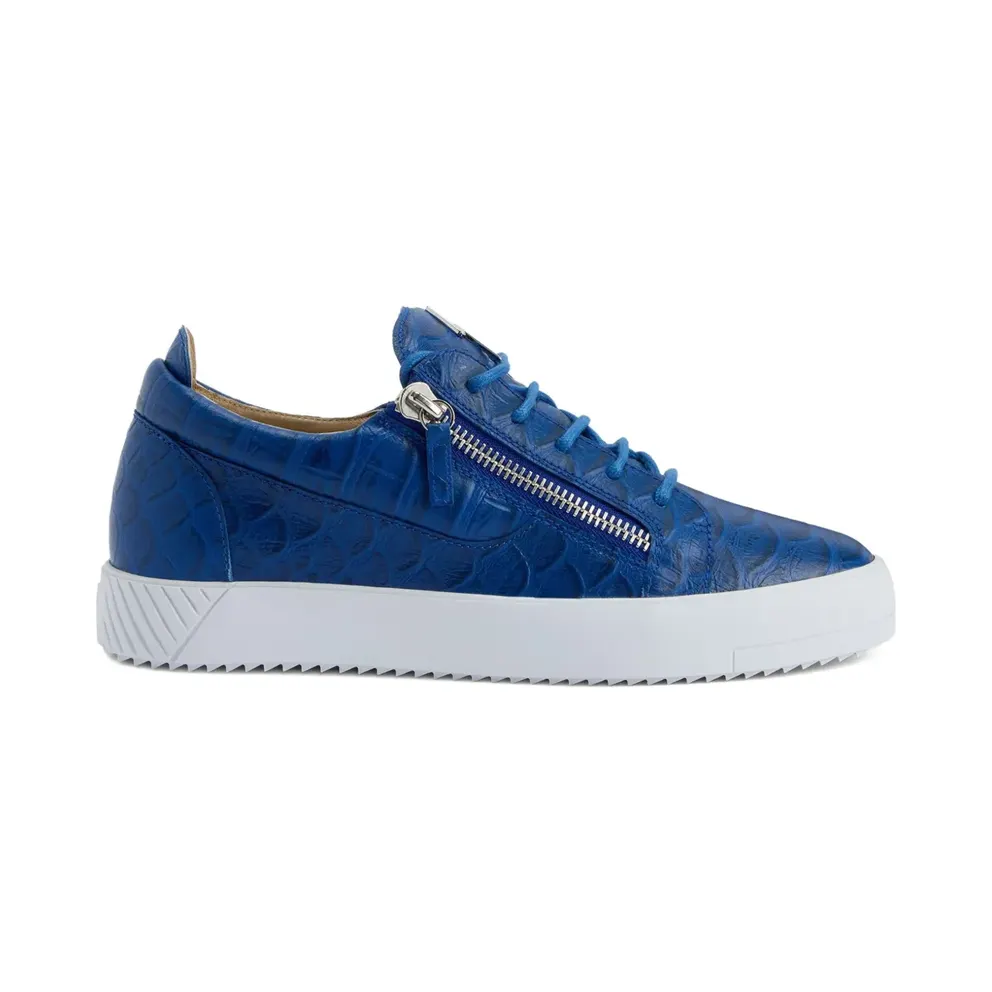 Giuseppe Zanotti Frankie sneakers met krokodillen-reliëf en rits – Blau (RU50029H02)