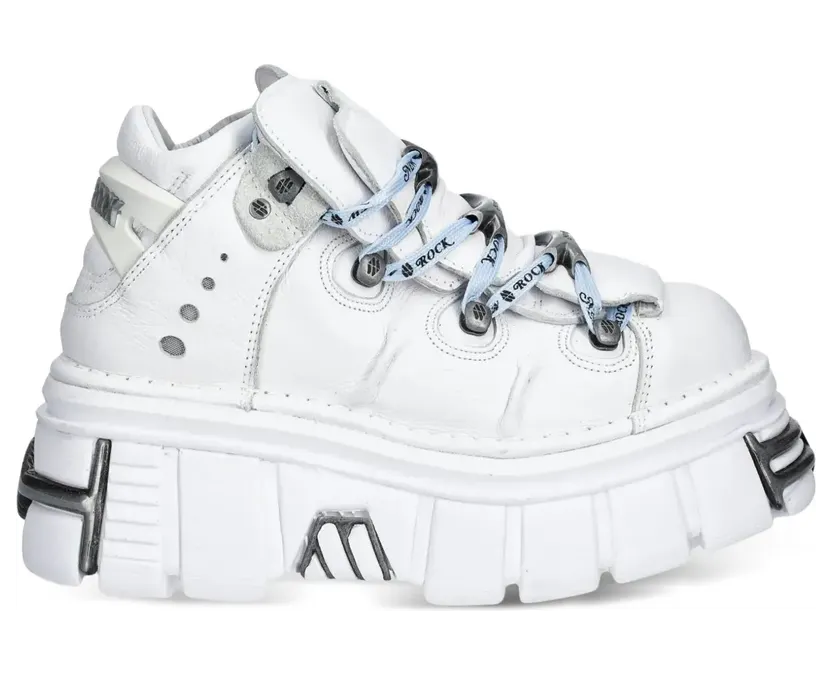 New Rock met plateauzool en veters “White” (M106C187)
