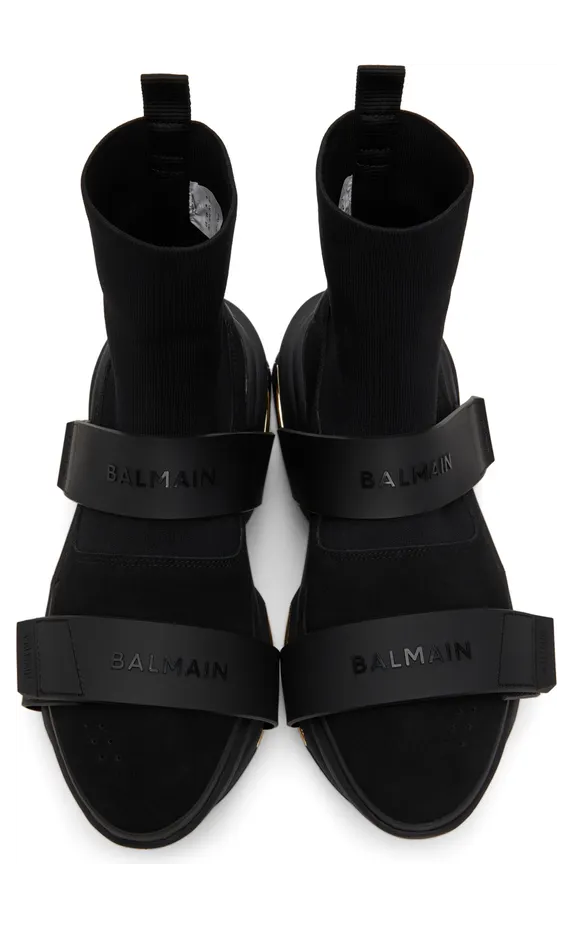 Balmain Black Knit B-Bold Strap High Sneakers (XM1VH229TKSE) (5)