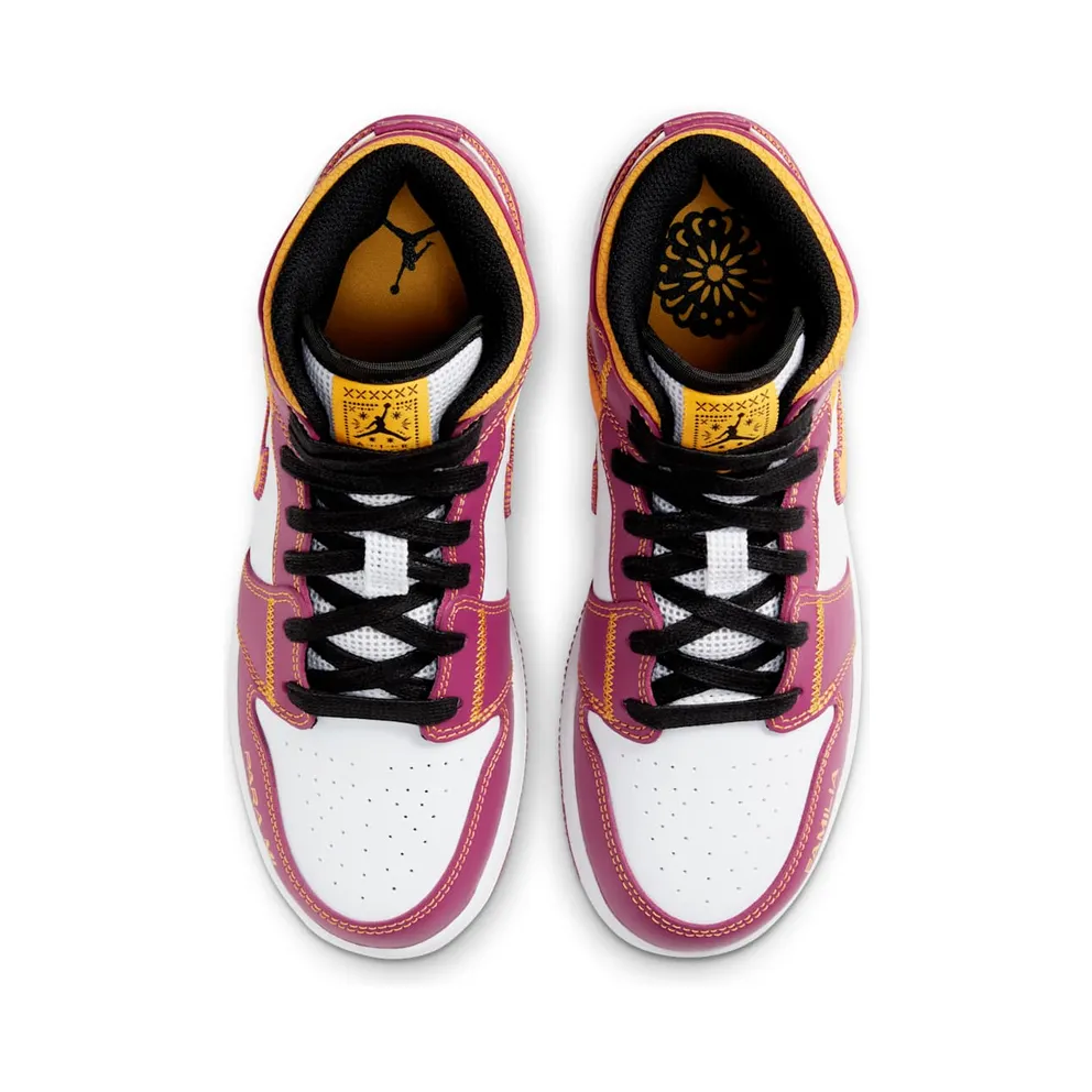 Jordan 1 Mid Dia de los Muertos (GS) White/Fuchsia-Orange-Black (DC0500-100)