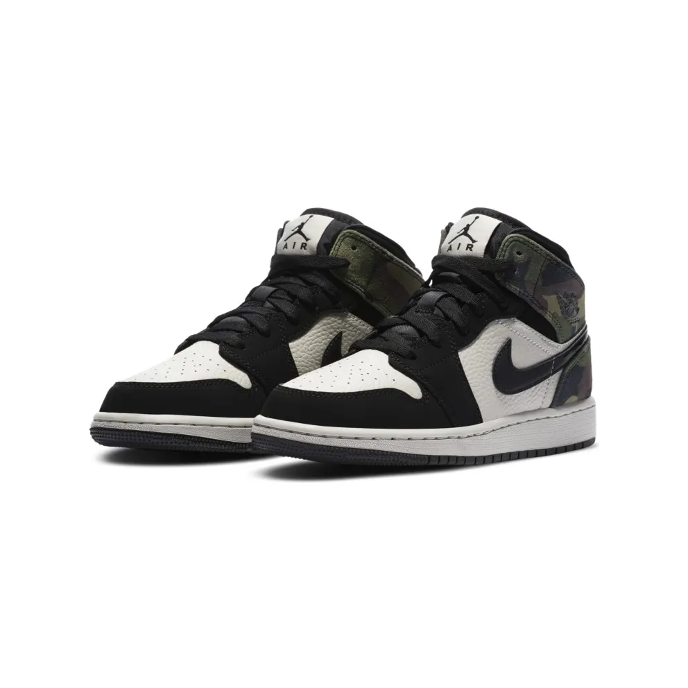 Jordan 1 Mid Camo (GS) Light Bone/Black (CW5550-001)
