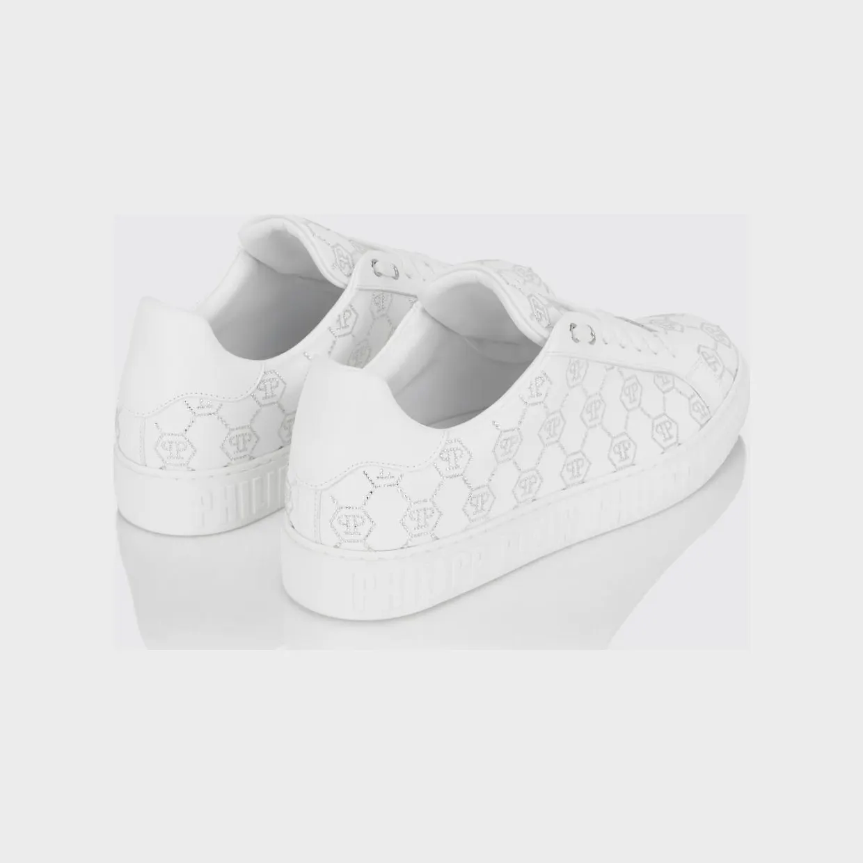 Philipp plein Carson Leather Sneakers with Rhinestone Hexagon White (SAFSUSC0920PLE005N01) (2)