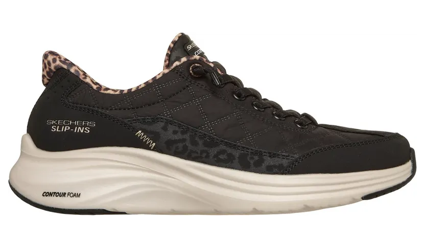 Skechers Slip-ins: Contour Foam – Cozy Fit Leopard Dream Sneaker Black
