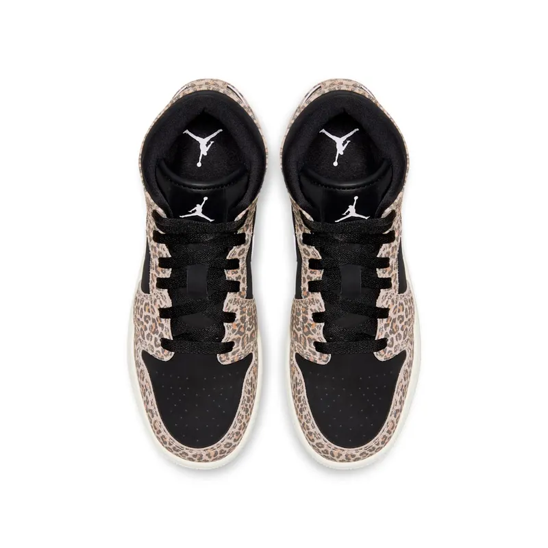 Jordan 1 Mid SE Leopard (GS) Black/Pale Ivory-Desert Ore (BQ6931-021)