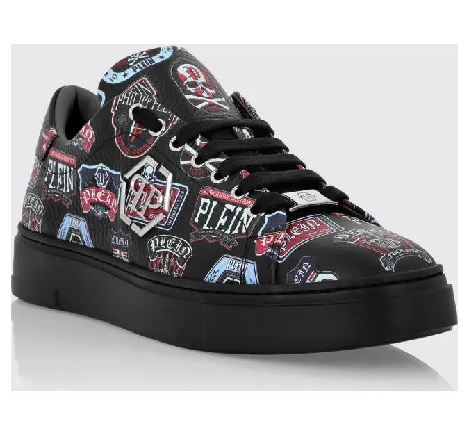 Philipp plein Low-Top Calfskin Sneakers with Graphic Print Black (UAESMSC4064PLE010N0202)