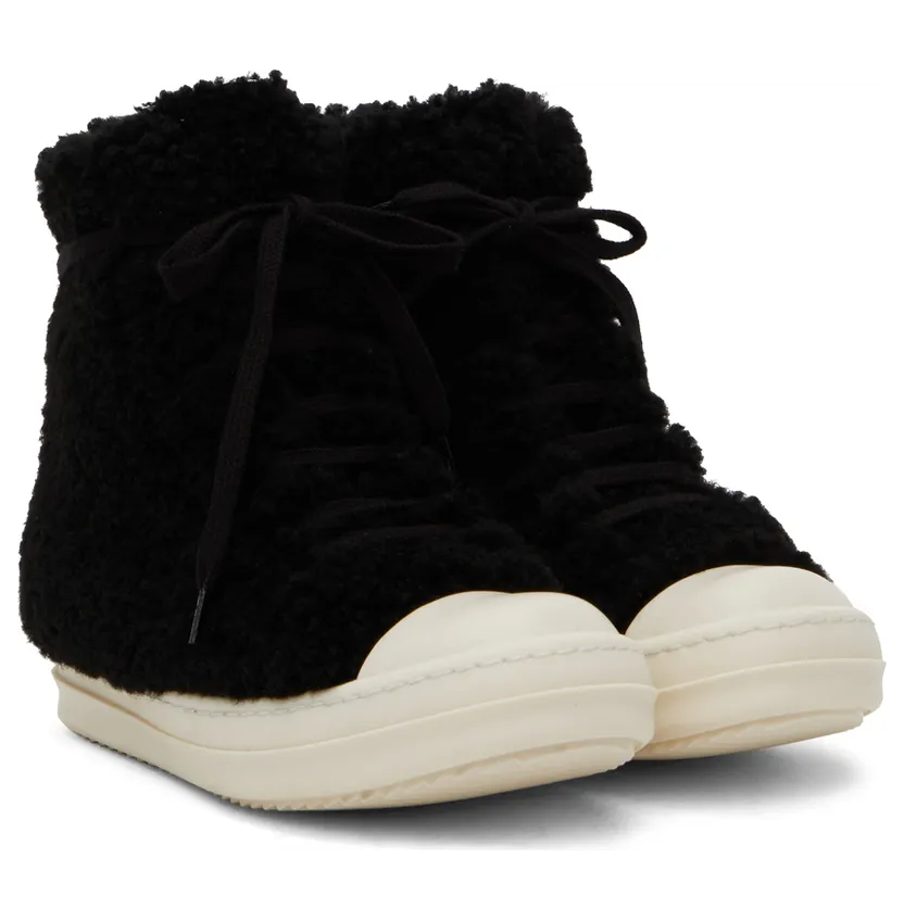 Rick Owens Black Shearling Strobe Sneakers (RU02B2890 LSHP) (4)