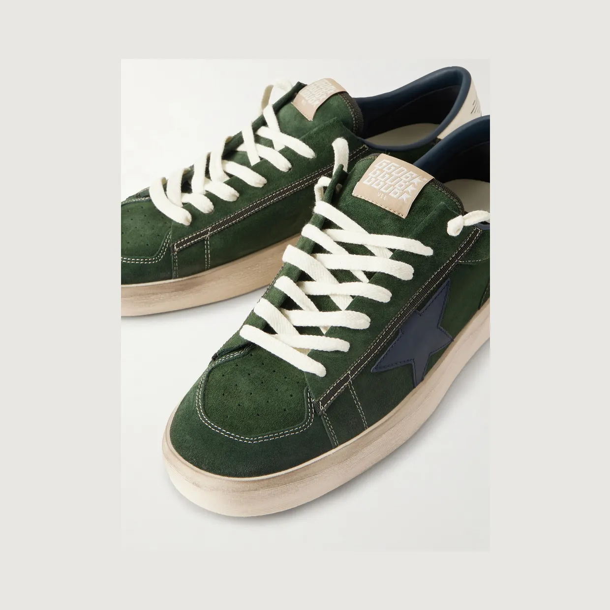 Golden Goose Stardan Distressed Leather-Trimmed Suede Sneakers Green (GMF00333.F008104) (5)