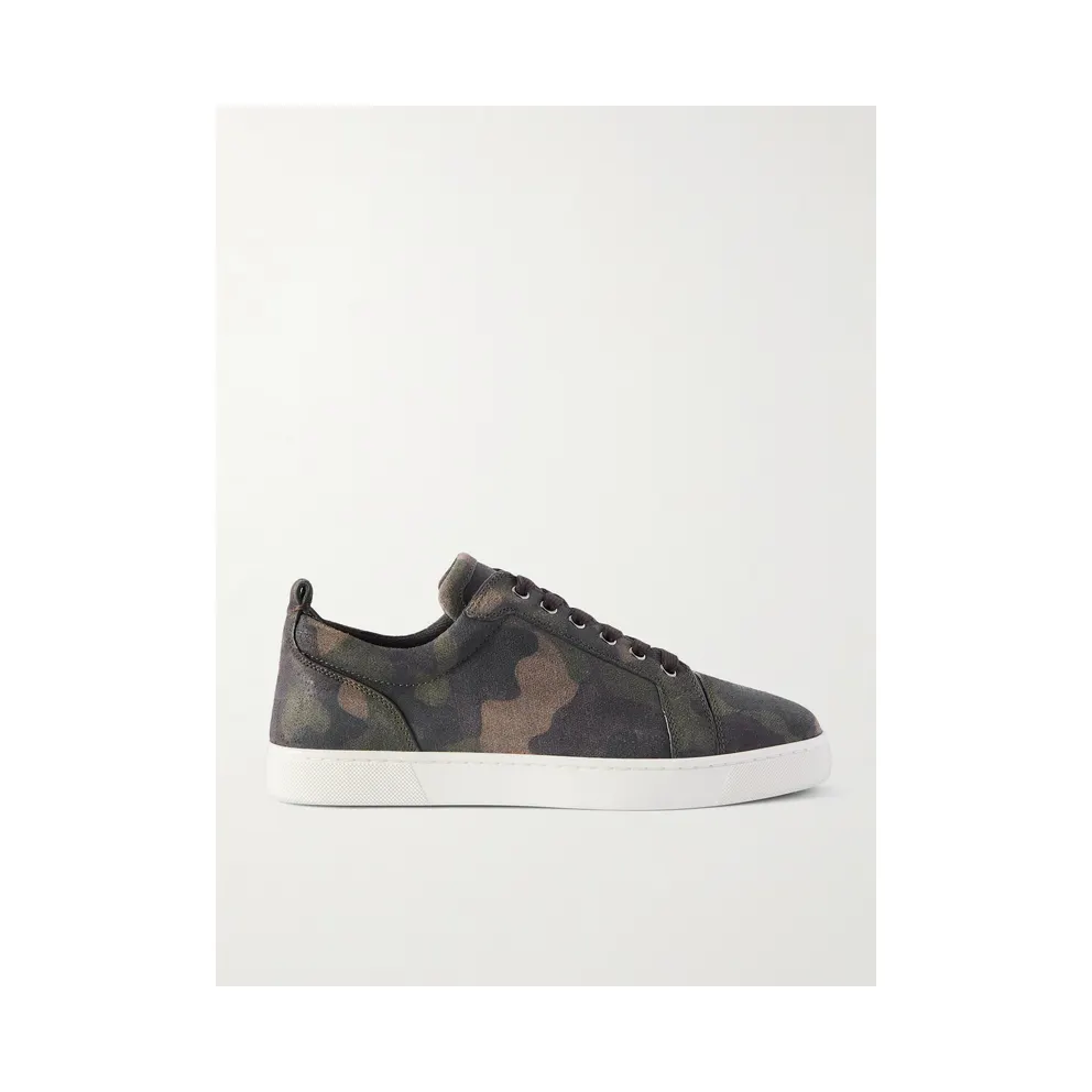 Christian Louboutin Louis Junior Camouflage-Print Nubuck Sneakers Green (3250632)