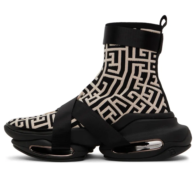 Balmain Black & White B-Bold High-Top Sneakers (YM1VH284TKPO) (3)