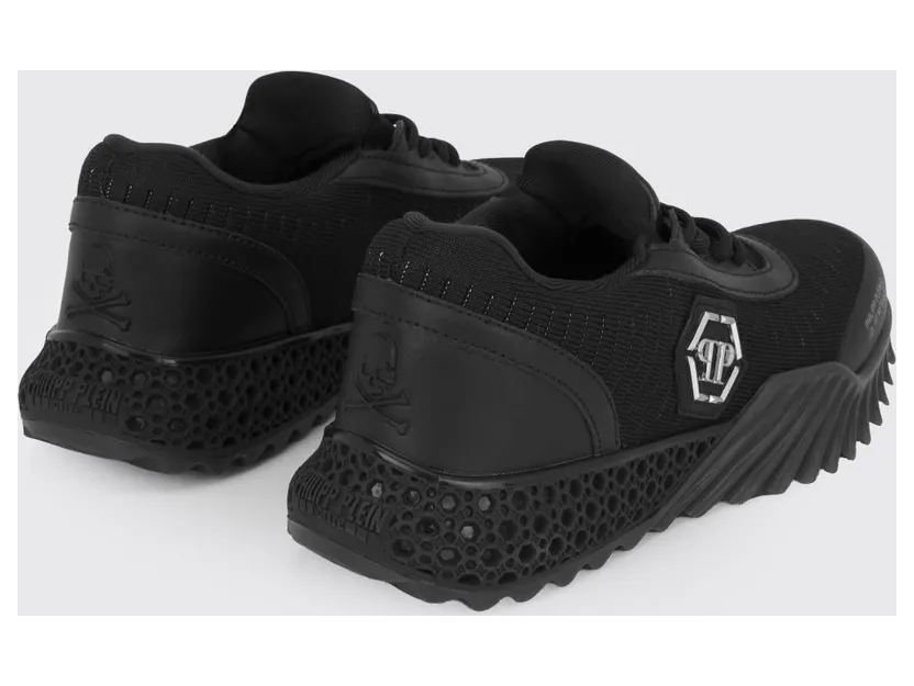 Philipp plein Hexagon Runner Low-Top Sneakers in Leather and Knit with Monogram Black (LABSUSC0079PTE003N02) (2)