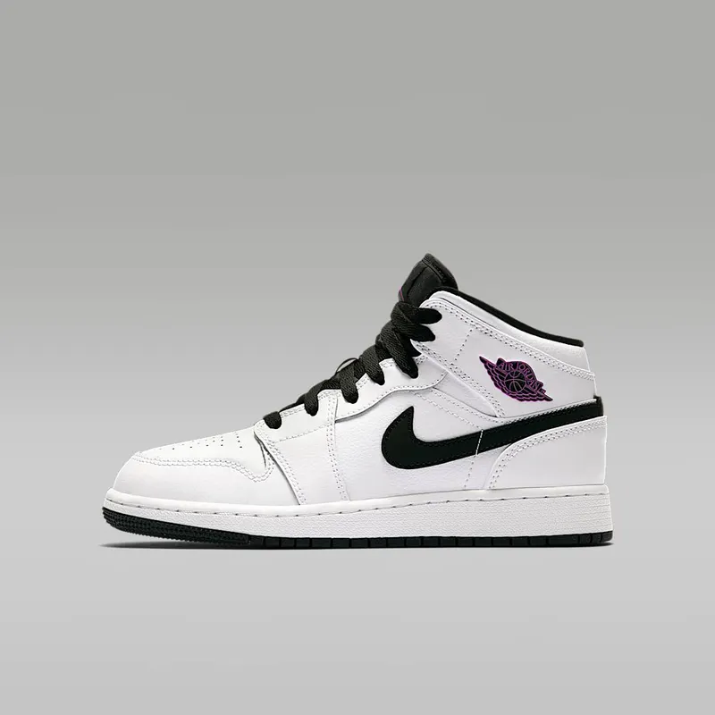 Jordan 1 Mid White Black Fuchsia Blast (GS) White/Black-Fuchsia Blast (555112-138)