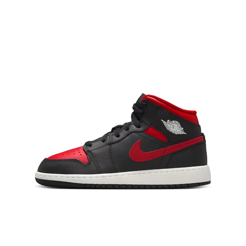 Jordan 1 Mid GS “Black Summit White Varsity Red” (DQ8423-067)