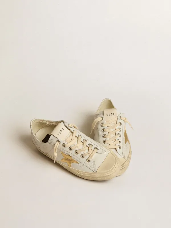 Golden Goose V-Star In White Leather With Gold Metallic Leather Star (GWF00129.F005292.10272) (2)