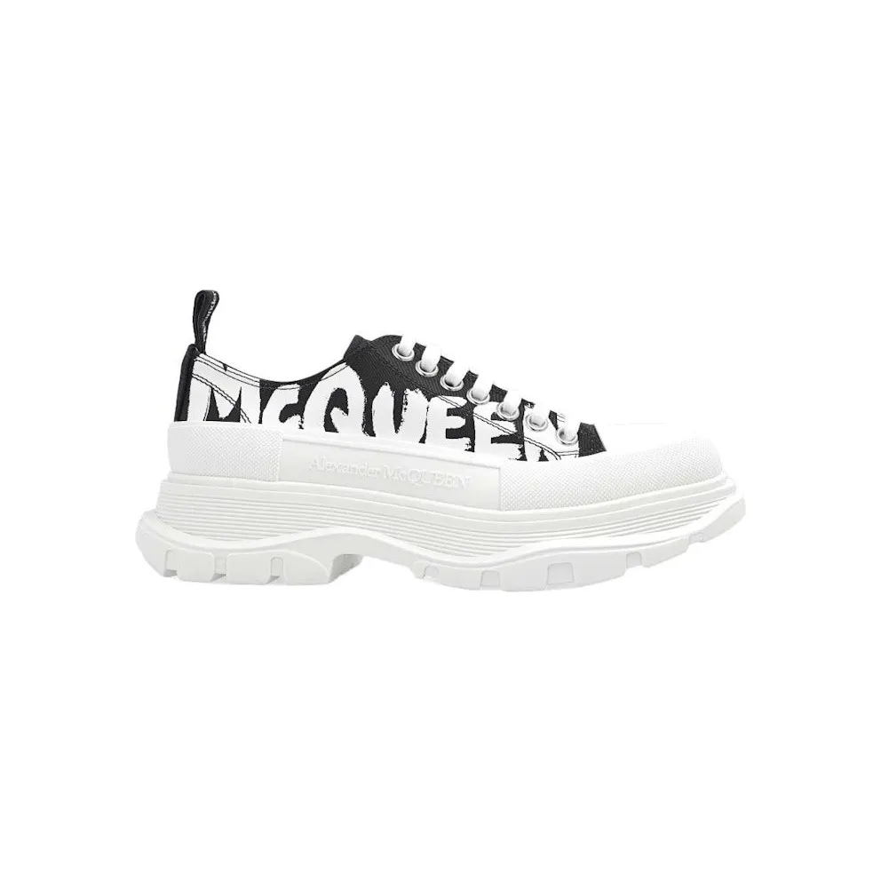 Alexander McQueen Tread Slick Low Lace Up Graffiti Shoes Black White (708753W4RQ21041)