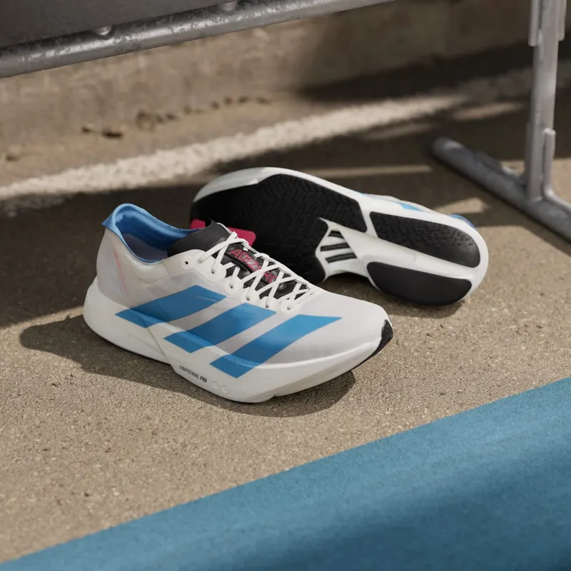 Adidas ADIZERO ADIOS PRO 4 Running Shoes Off White / Light Blue / Bright Red (KH7343)