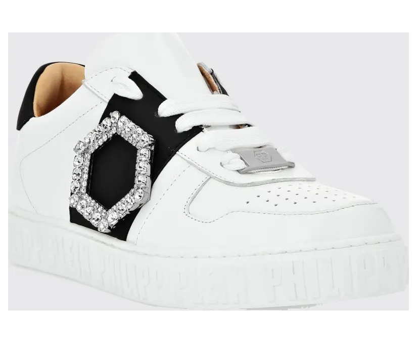 Philipp plein Low-Top Smooth Leather Sneakers with Jewel Buckle and Engraved Logo White (PACSWSC2691PLE075N0102)