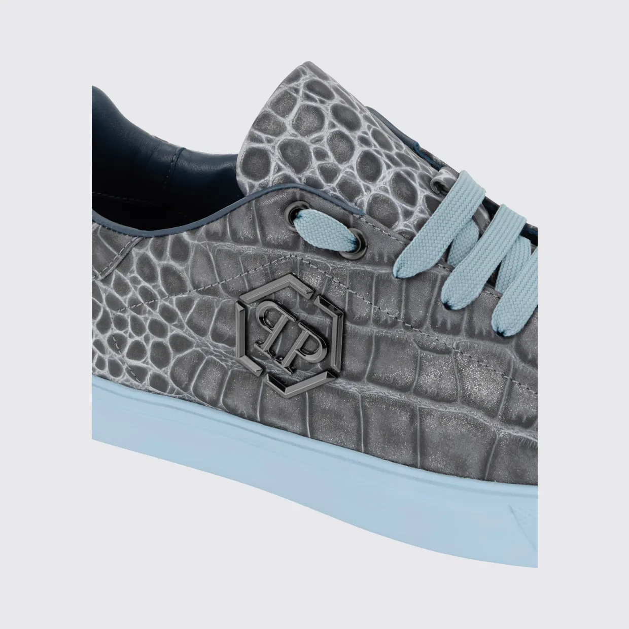 Philipp plein Crocodile-Print Leather Low-Top Sneakers with Hexagon Logo Turquoise (FAFSUSC1030PLE010N08) (3)