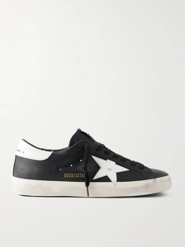 Golden Goose Super-Star Distressed Leather Sneakers Black (GMF00101.F000321)