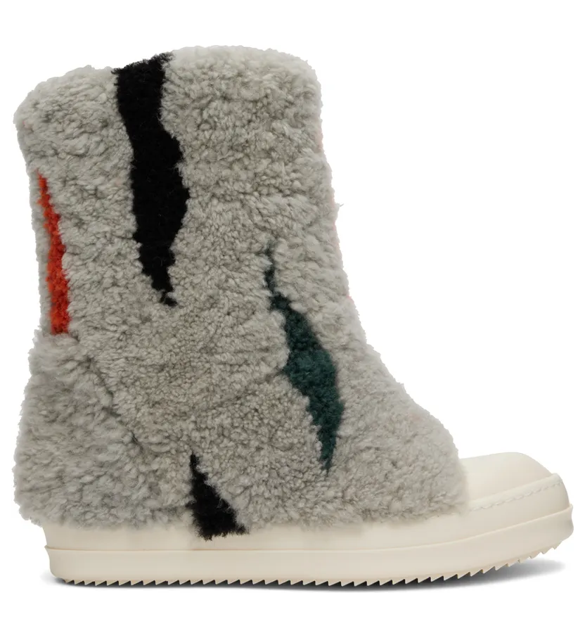 Rick Owens Gray Jumbo Puffer Shearling Sneakers (RU02B2870 LSHPZE)