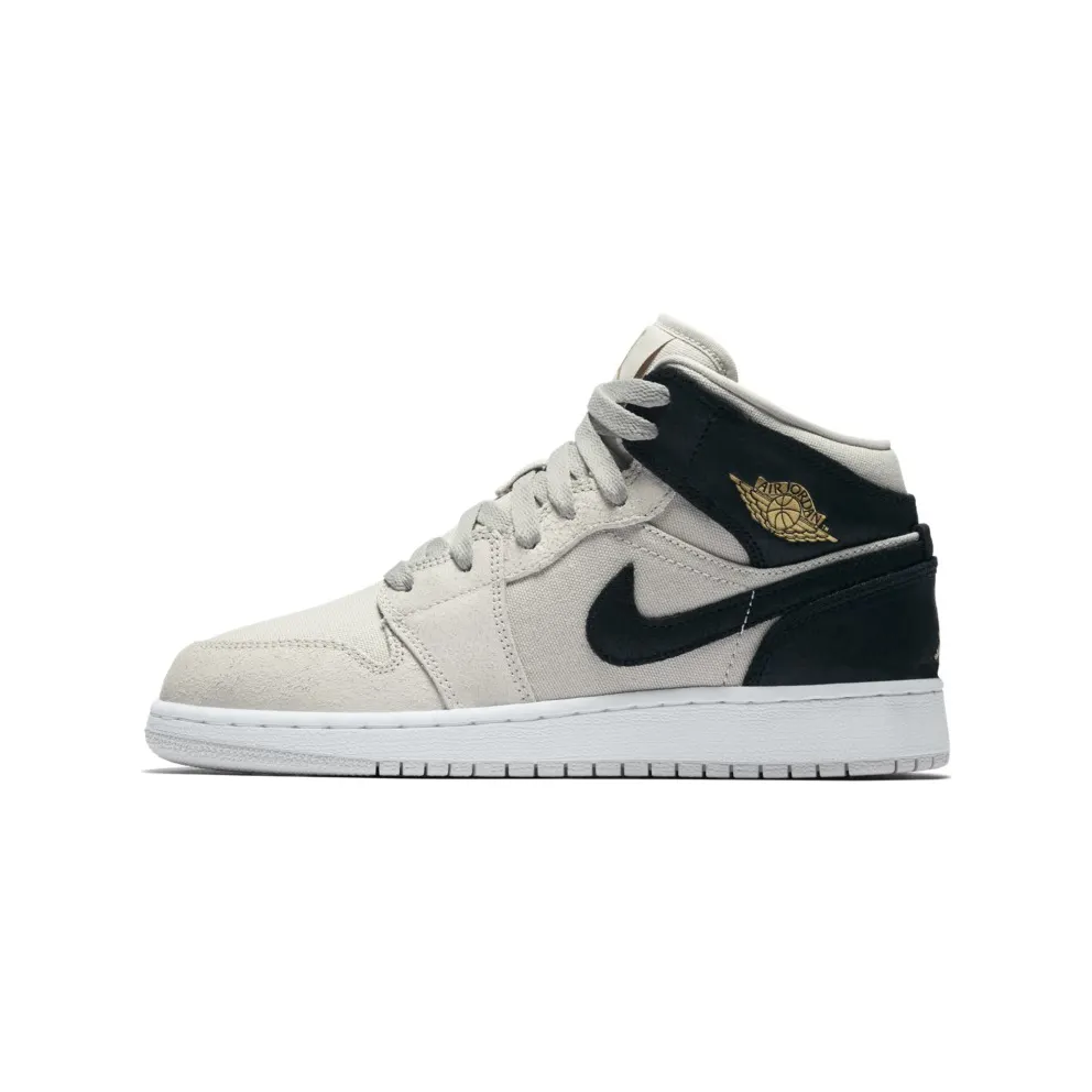 Jordan 1 Mid Light Bone Metallic Gold Black (GS) Light Bone/Metallic Gold-Black (554725-023)