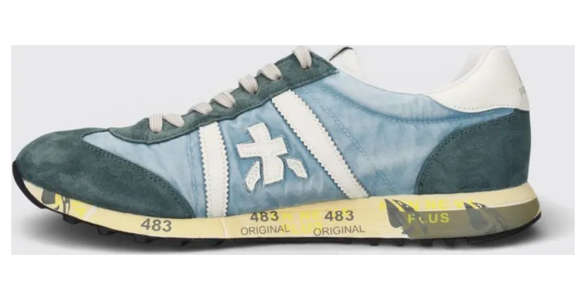 Premiata Lucy Sneakers in Suede and Used Nylon Blue (LUCY8188) (2)