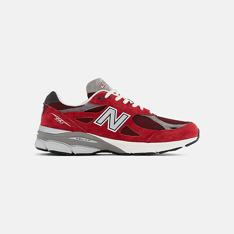 New Balance Red Made In USA 990v3 Sneakers – “Scarlet / Marblehead” (M990TF3)