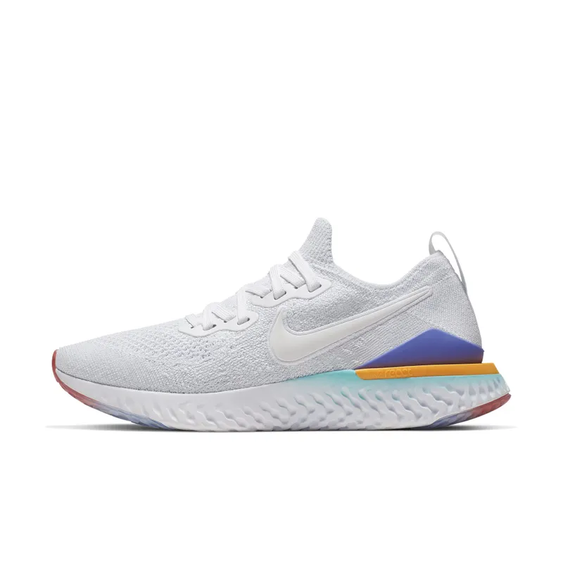 Nike Epic React Flyknit 2 White Hyper Jade Ember Glow (W) White/White/Hyper Jade-Ember Glow-Sapphire-Laser Orange (BQ8927-104)