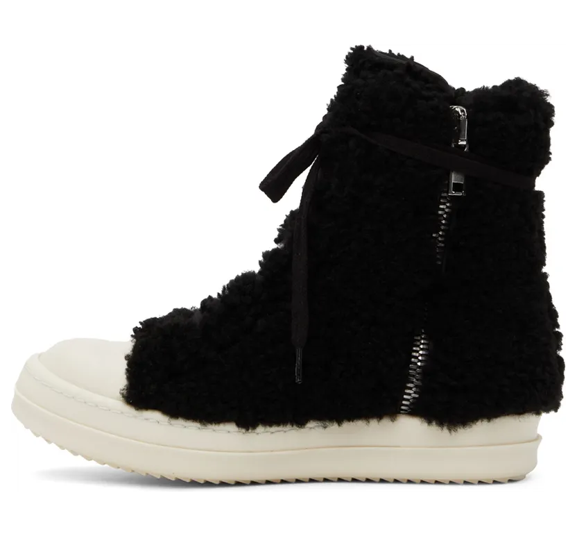 Rick Owens Black Shearling Strobe Sneakers (RU02B2890 LSHP) (3)