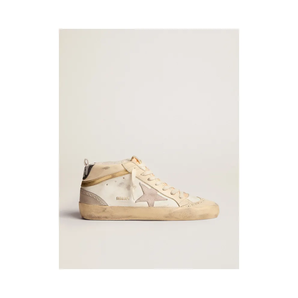 Golden Goose Mid Star With Star In Light Gray Suede And Gold Flash (GWF00123.F003018.11116)