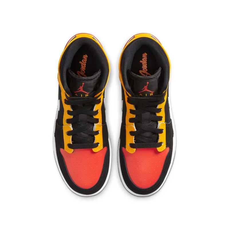 Jordan 1 Mid Black Amarillo Team Orange (GS) Black/Amarillo-White-Team Orange (BQ6931-087)