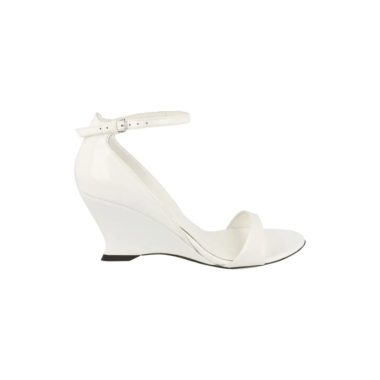Ferragamo Vidette Patent Leather 3″ Wedge Sandals White (01G484-766345)