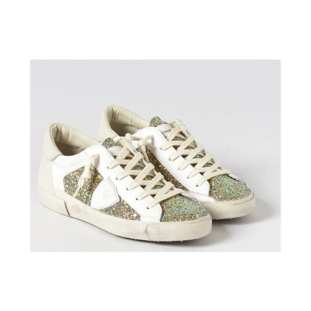 Philippe Model Low-Top in Calf Leather and Fabric with Glitter Inserts Gold (PRLDGA05)