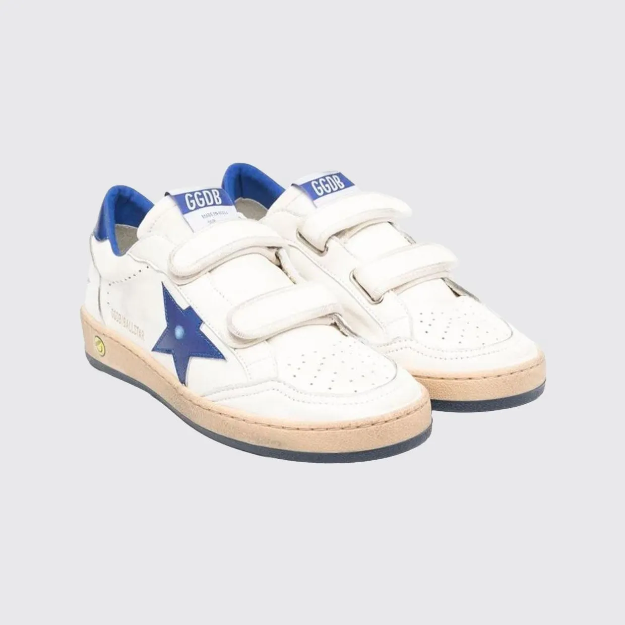 Golden goose Boy’s Ball Star Distressed Leather Sneakers with Velcro Straps White (GTF00501F00424610793)