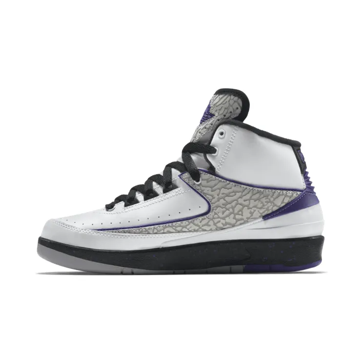Air Jordan 2 Retro BG Elephant Print “White / Black / Wolf Grey / Dark Concord” (395718-153)
