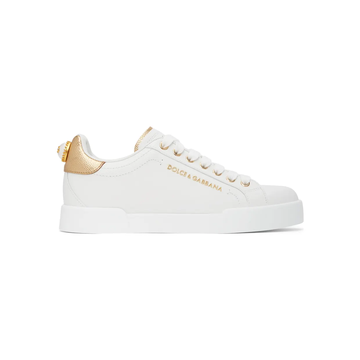 Dolce & Gabbana White & Gold Portofino Sneakers (CK1602 AN298)
