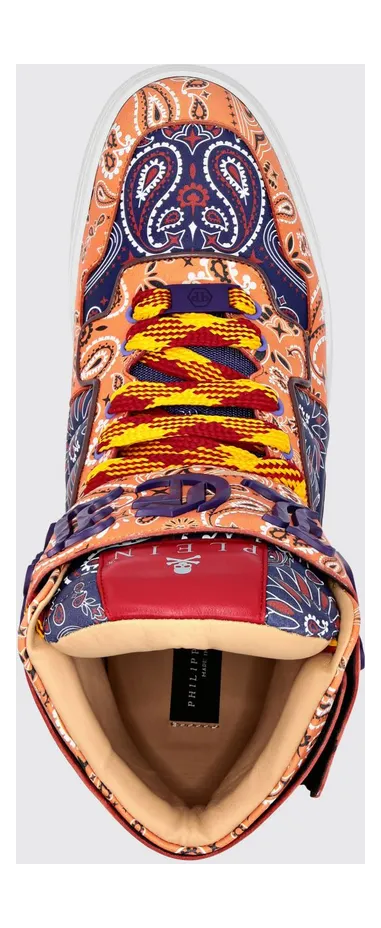 Philipp plein High-Top Leather Sneakers with Paisley Print and Padded Ankle Orange (FACSUSC0500PLE025N7320) (3)